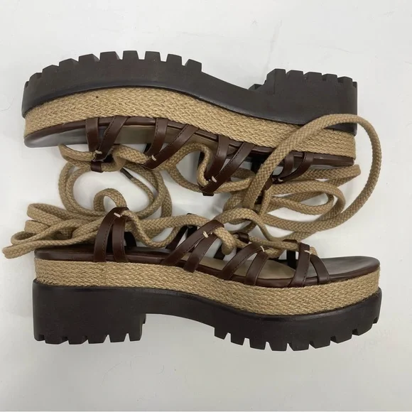 Michael Kors Collection Kellan Runway Gladiator Platform Sandals Nutmeg Size 39